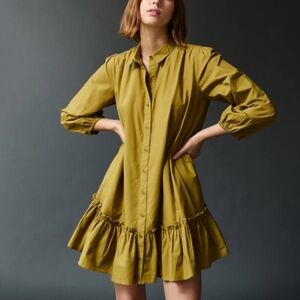 Anthropologie Shelley Flounced Tunic Dress Moss Green Yellow